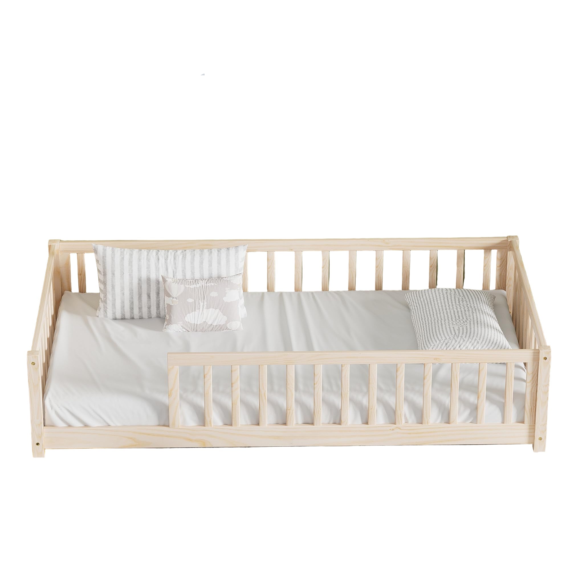 Twin Floor Bed for Kids Solid Wood Montessori Bed Frame