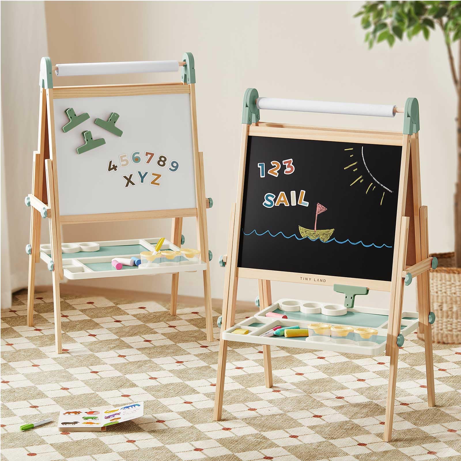 Double-Sided Magnetic Kids Art Easel with Paper Roll