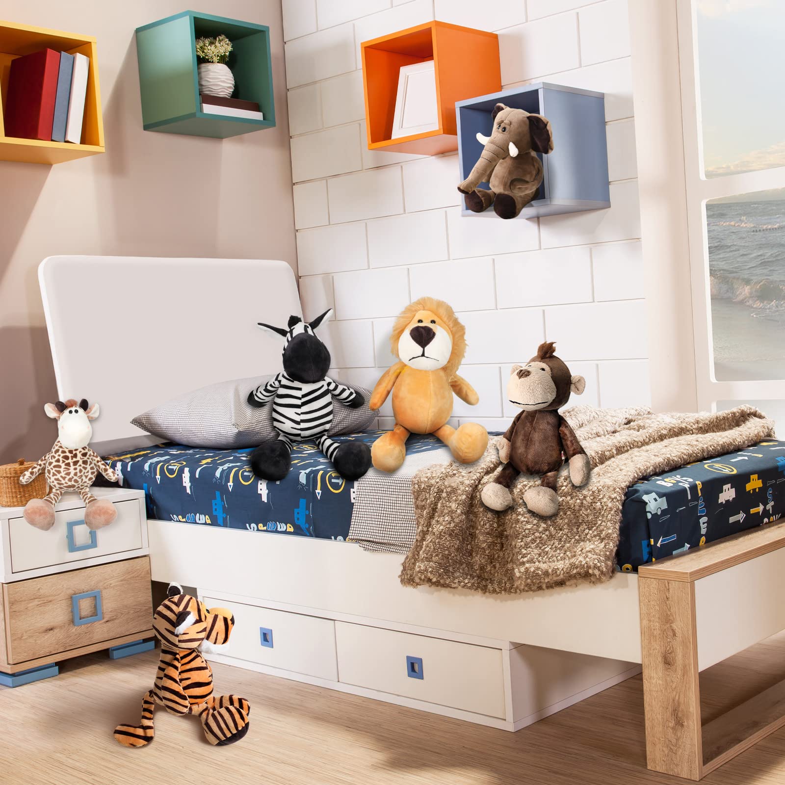 6 Pieces Safari Stuffed Animals Plush Jungle Animal Toys Set for Boys Girls