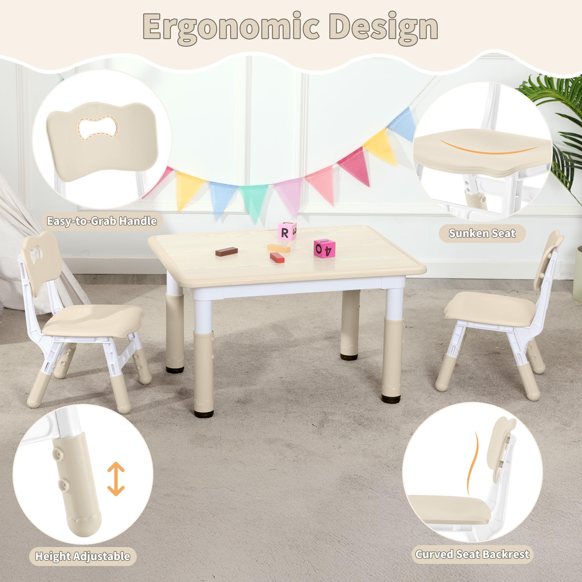Height Adjustable Kids Chair Set for Ages 2-8