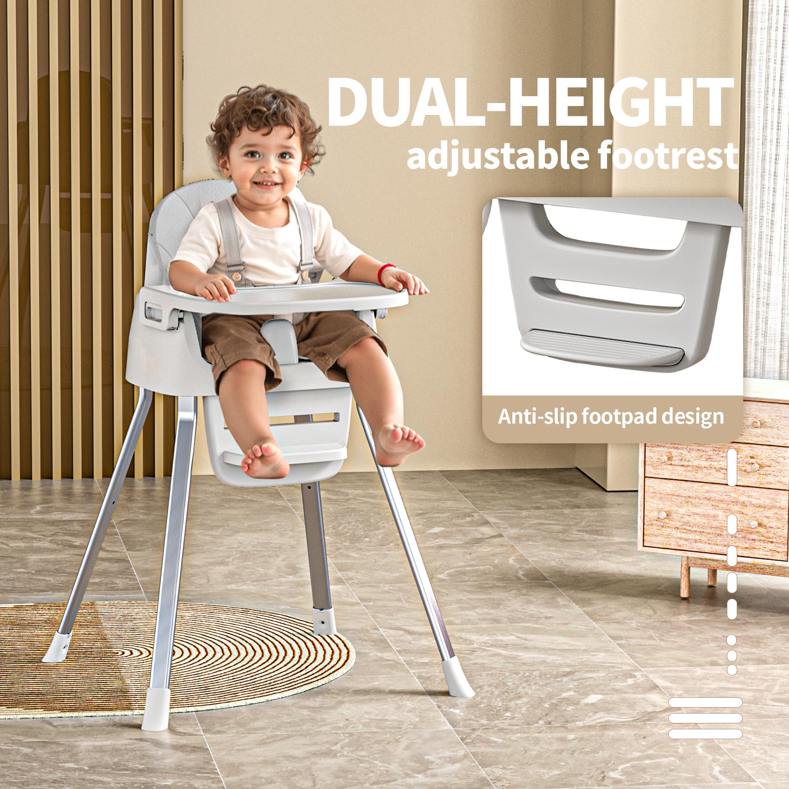 4-in-1 Convertible High Chair with 5-Point Harness and Removable Tray