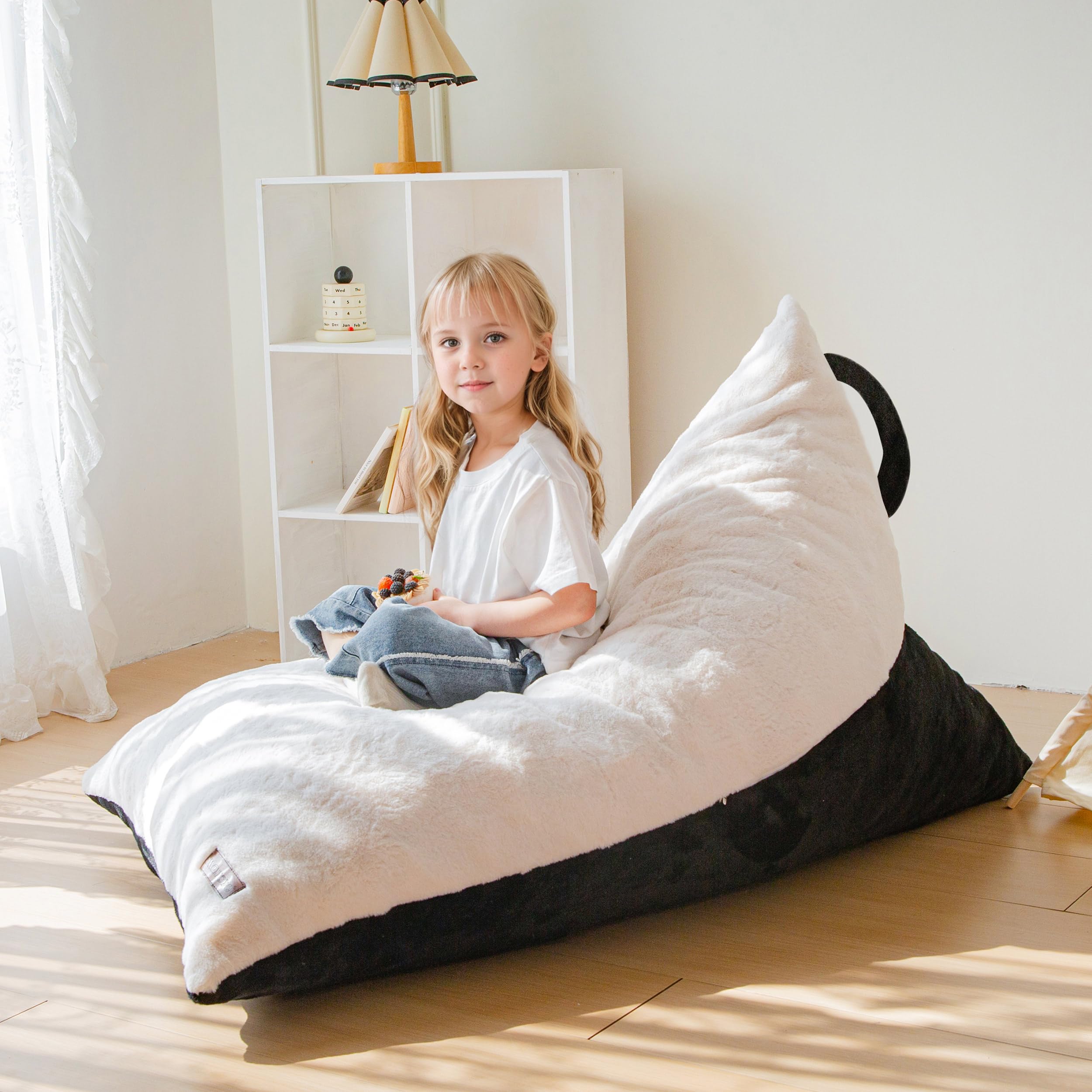 Kids Bean Bag Chair with Handle - Two-Tone Floor Lounger