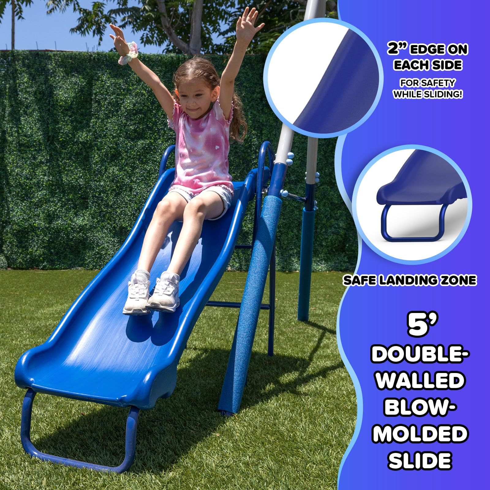 Metal Swing Set with Slide and Glider for Outdoor Play