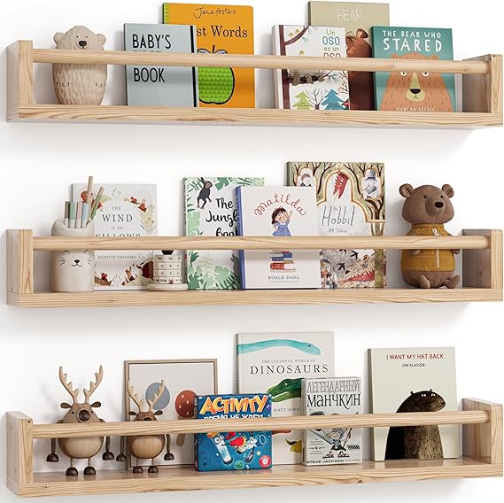 Nursery Book Shelves, Set of 3, Wall Bookshelf, Book Shelf for Kids Rooms