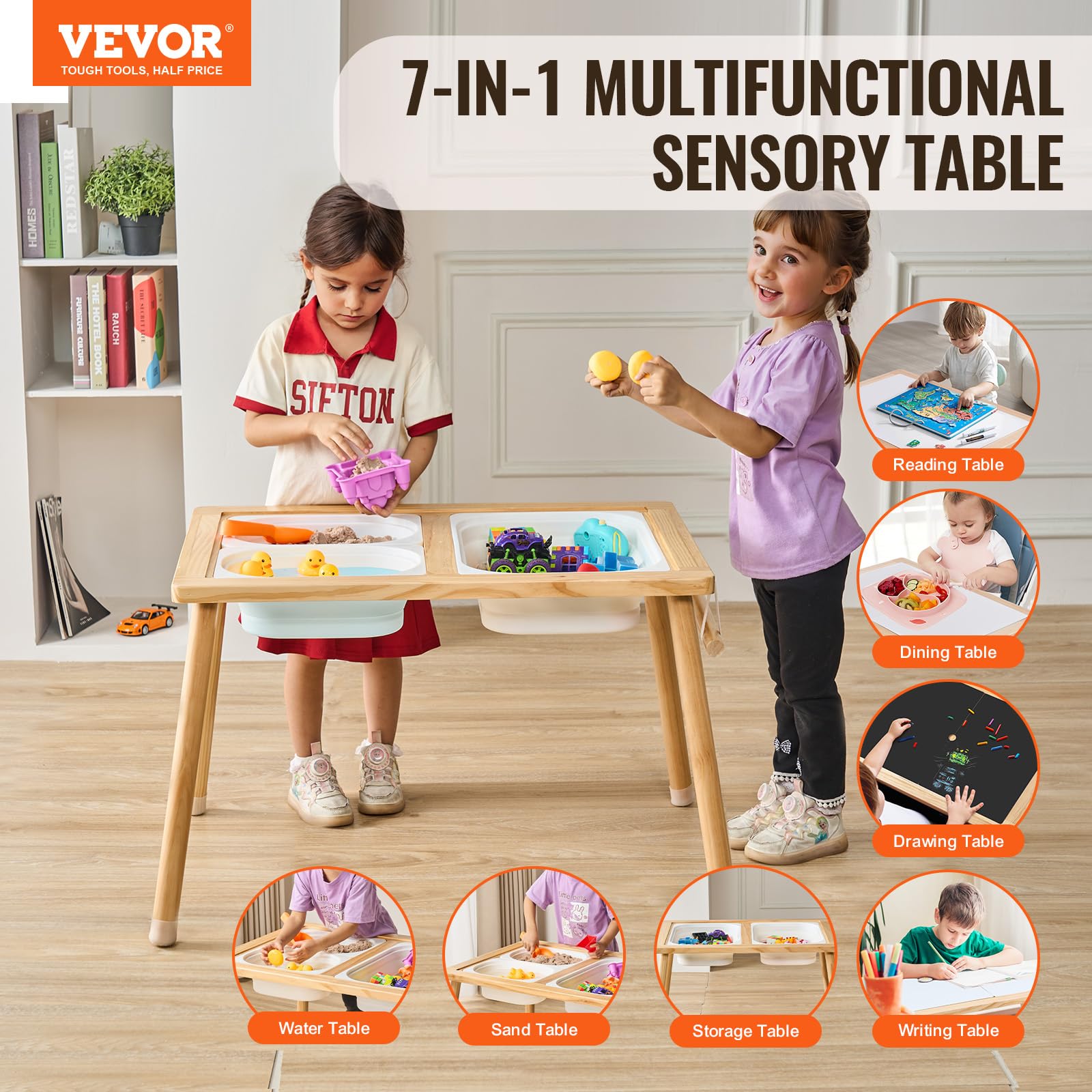 Kids Sensory Activity Table with Storage Bins and Paper Roll Holder