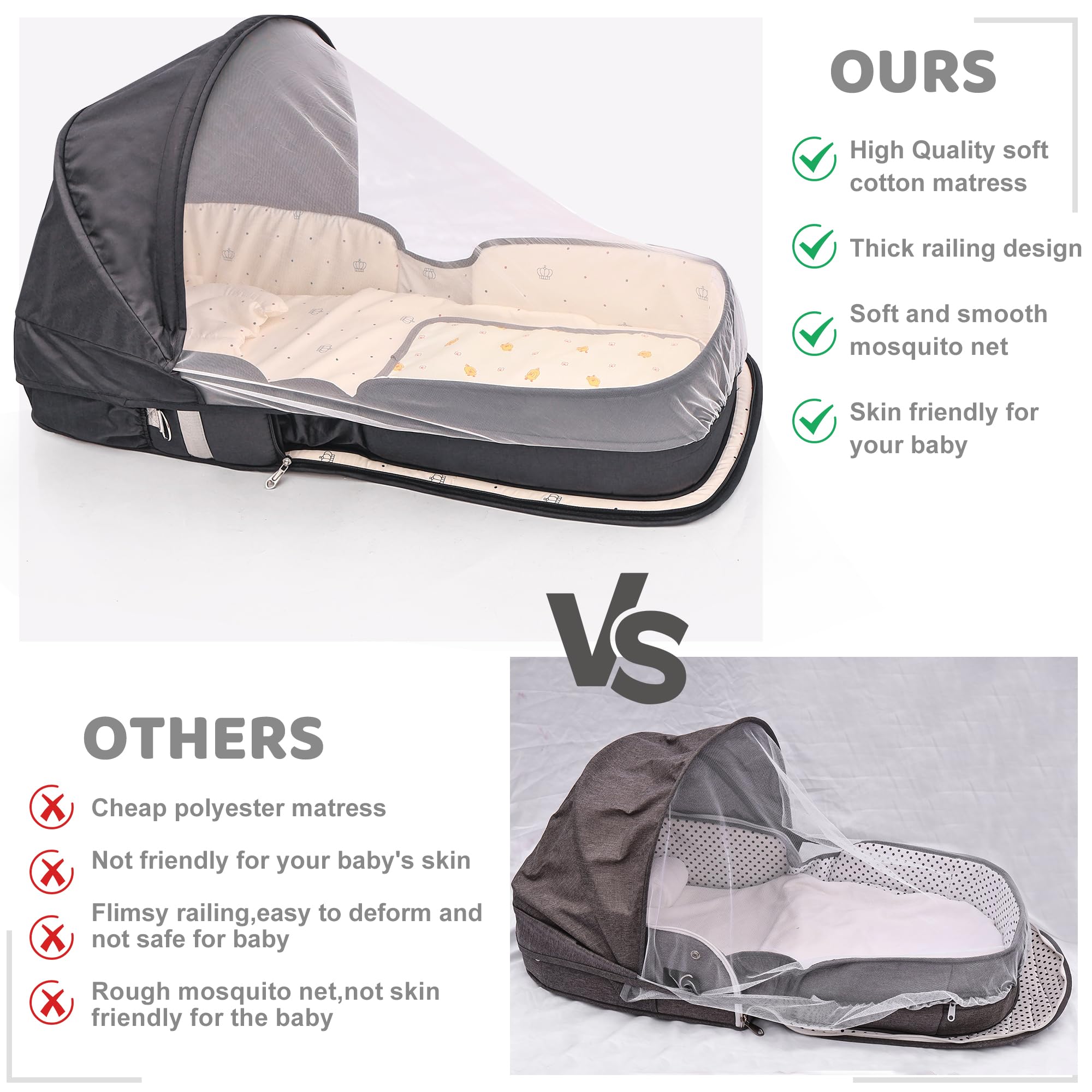 Portable Travel Bassinet for Baby with Mosquito Net