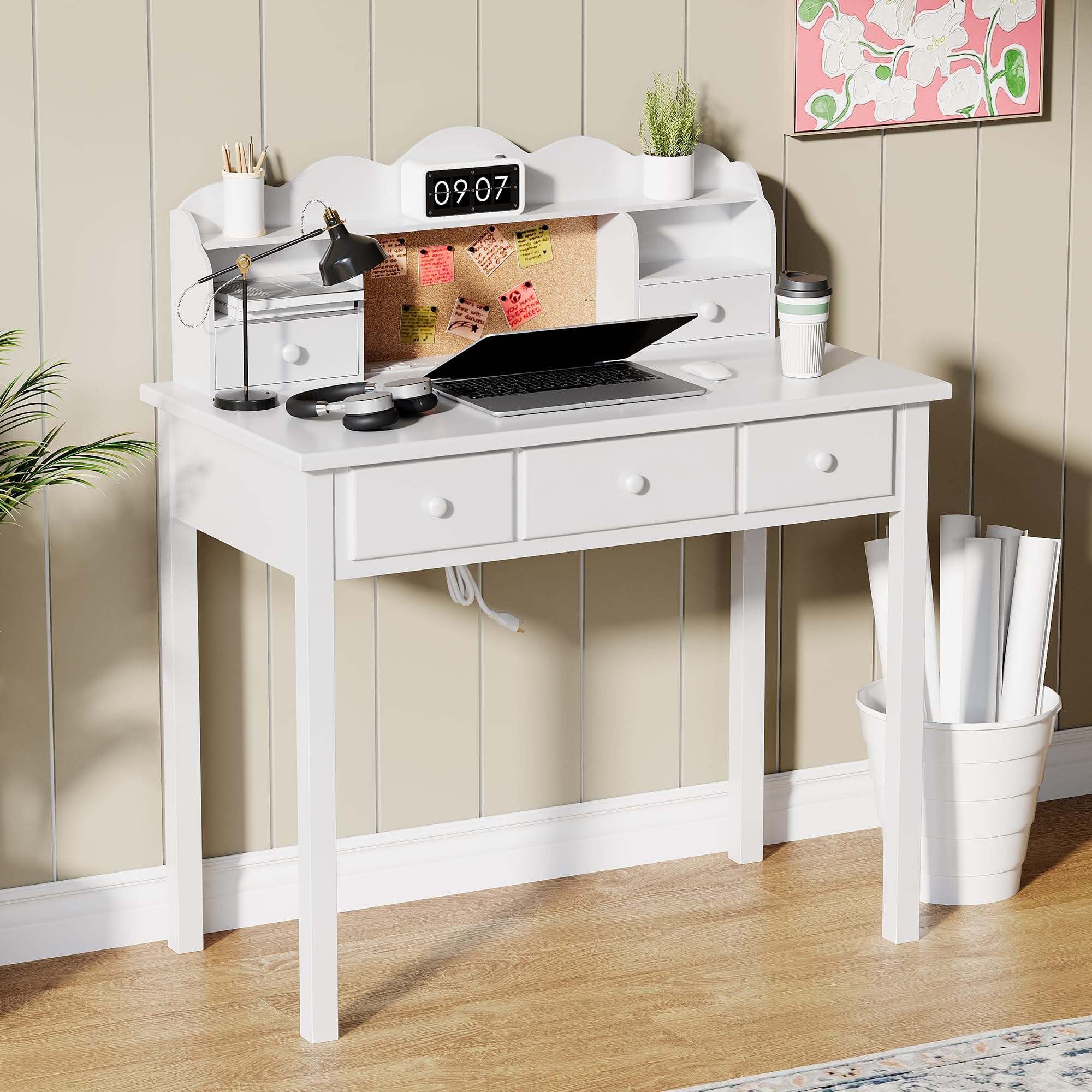 Writing Desk with Detachable Hutch and Storage Drawers