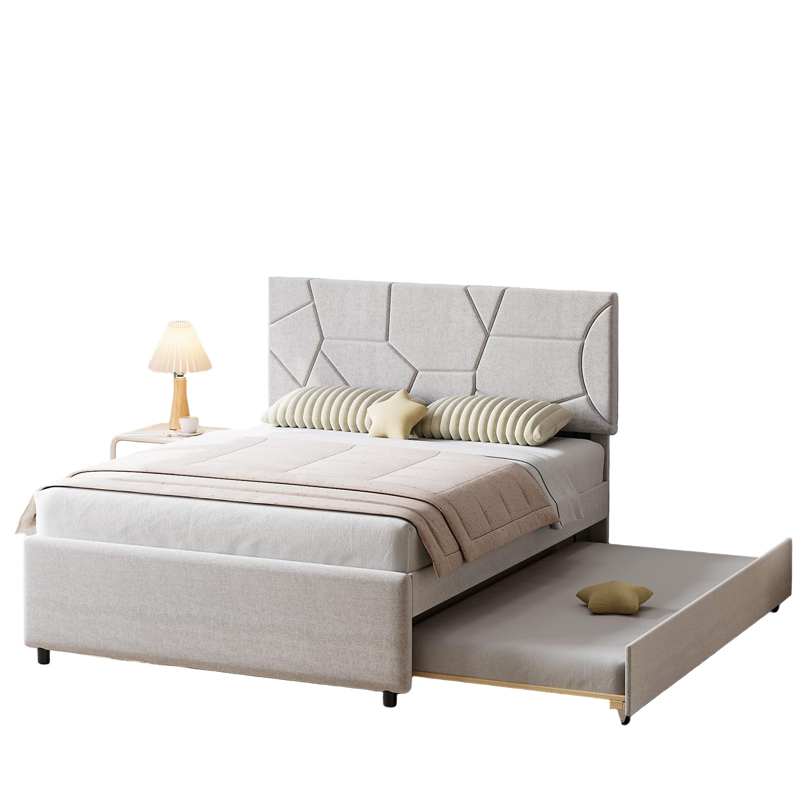 Trundle Bed Twin, Queen Size Upholstered Platform Bed Frame
