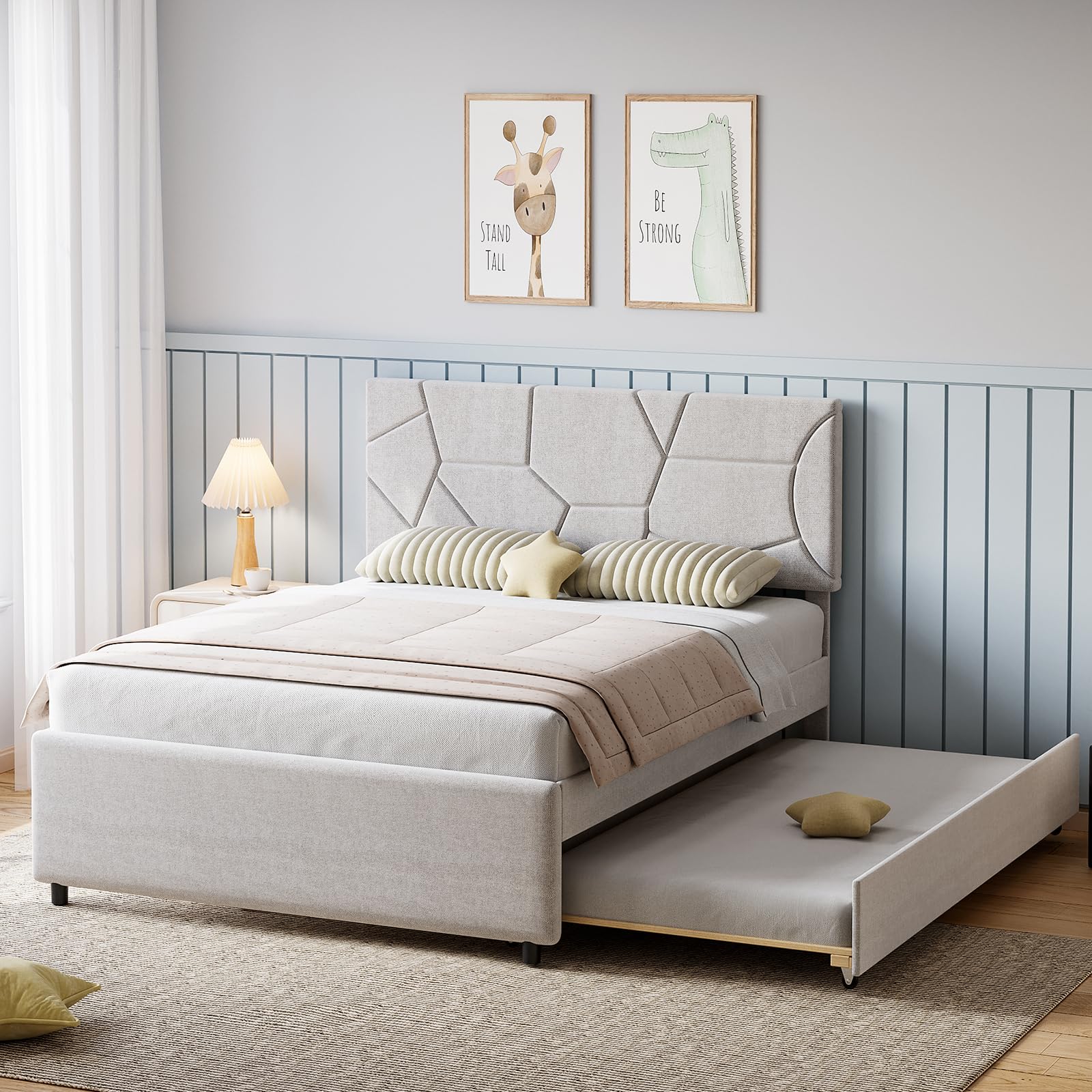 Upholstered Platform Bed Frame with Trundle