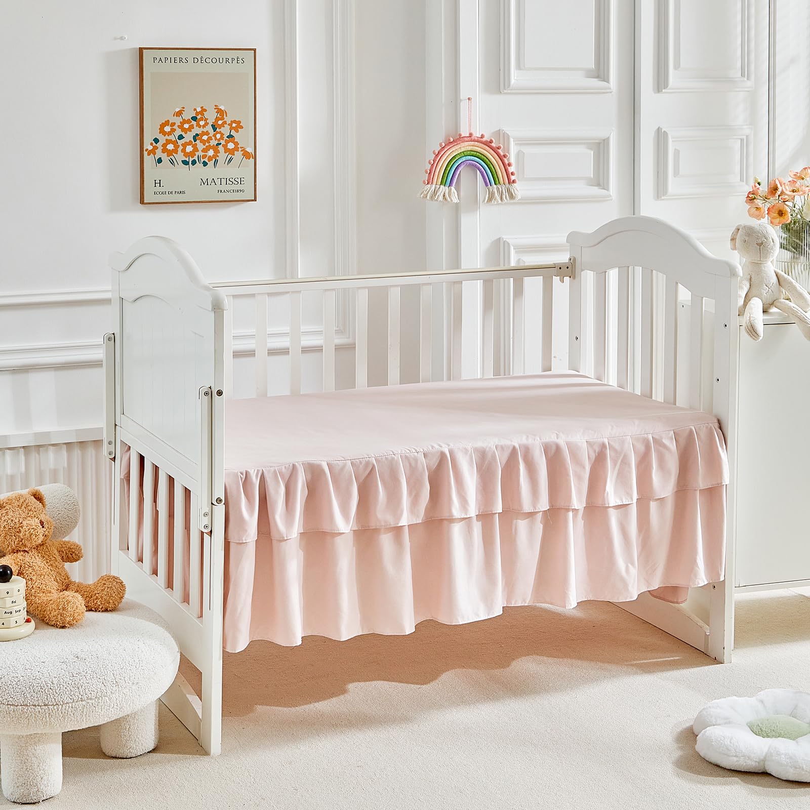 3 Pieces Tufted Stripes Crib Bedding Set with Ruffle Fringe