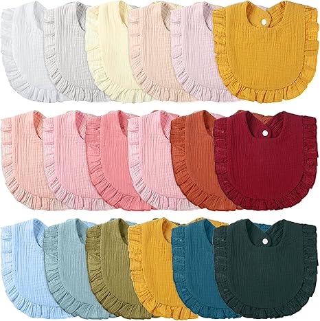 18 Pcs Muslin Drool Baby Bibs Baby Girl Ruffle Bibs Absorbent Cotton