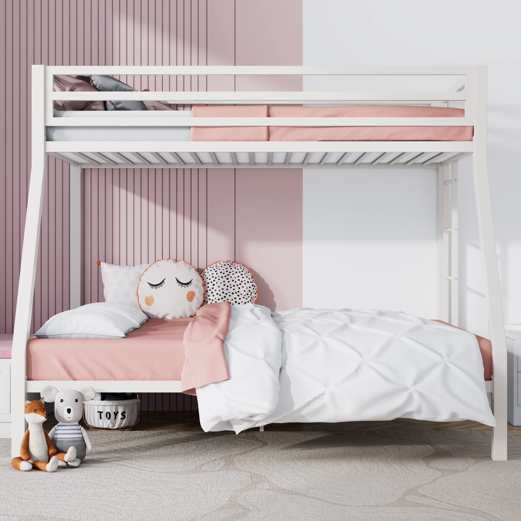 Loft Bunk Bed Twin Over Full Size with Ladder and Guardrail