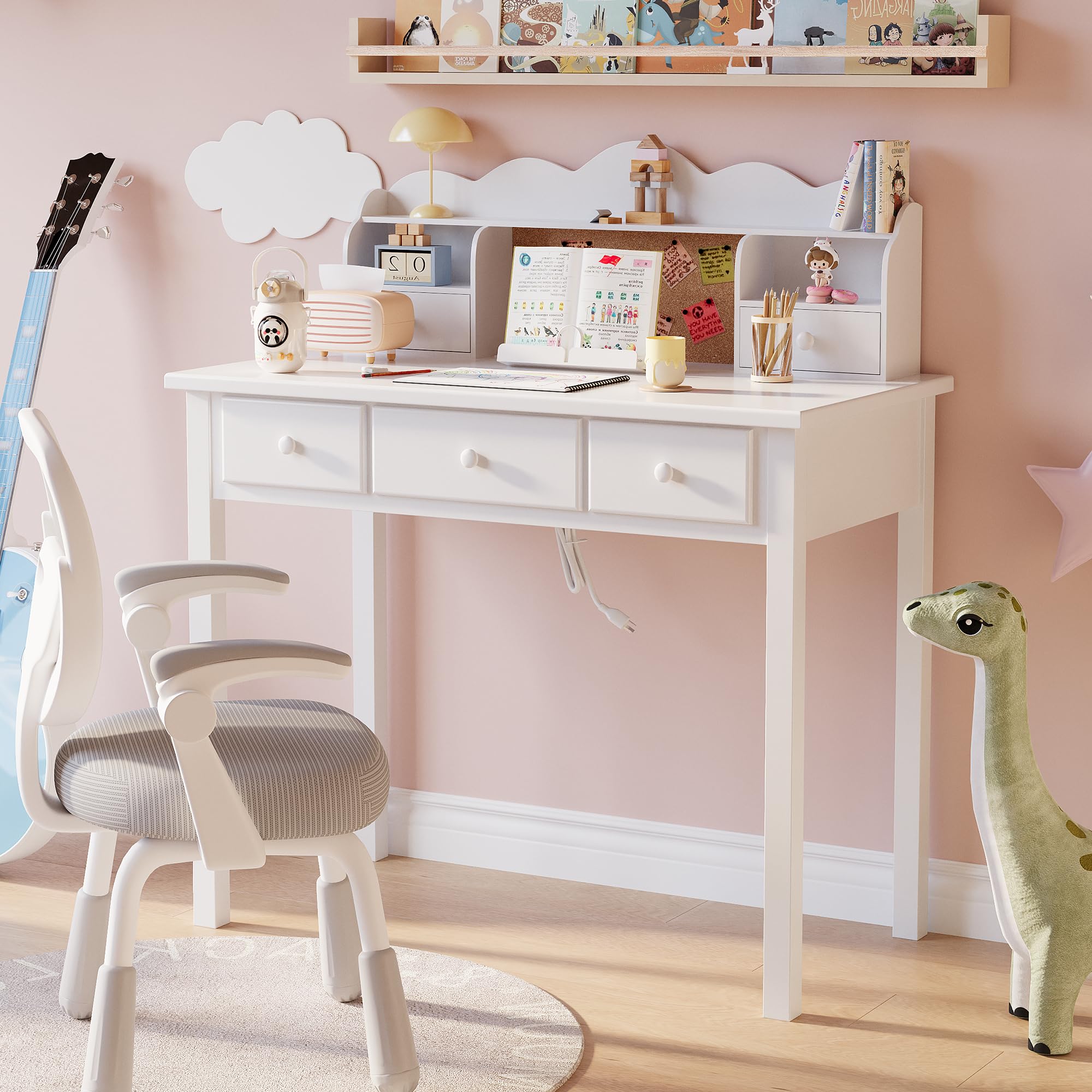 Writing Desk with Detachable Hutch and Storage Drawers