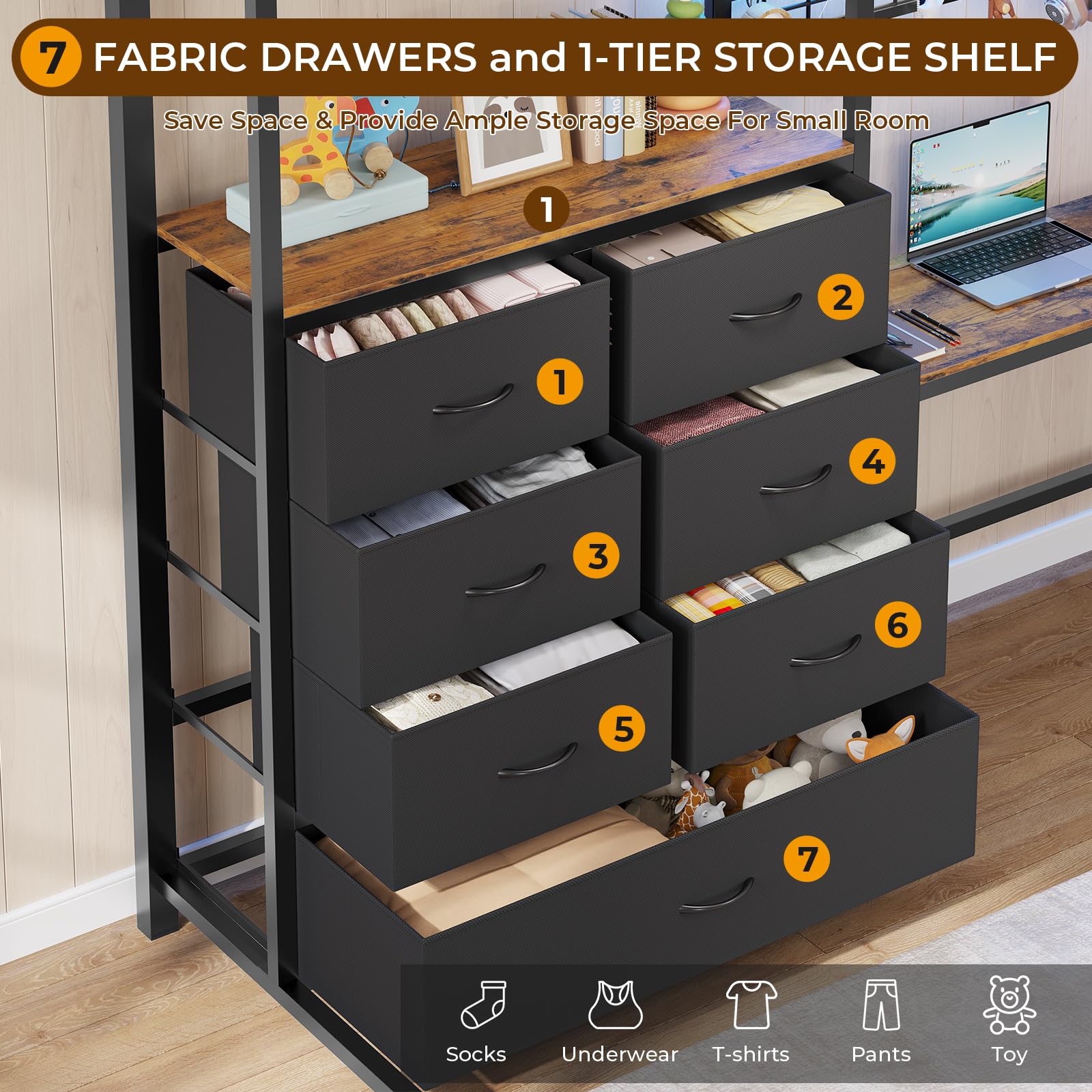 Twin Loft Bed with L-Shaped Desk and Storage Drawers
