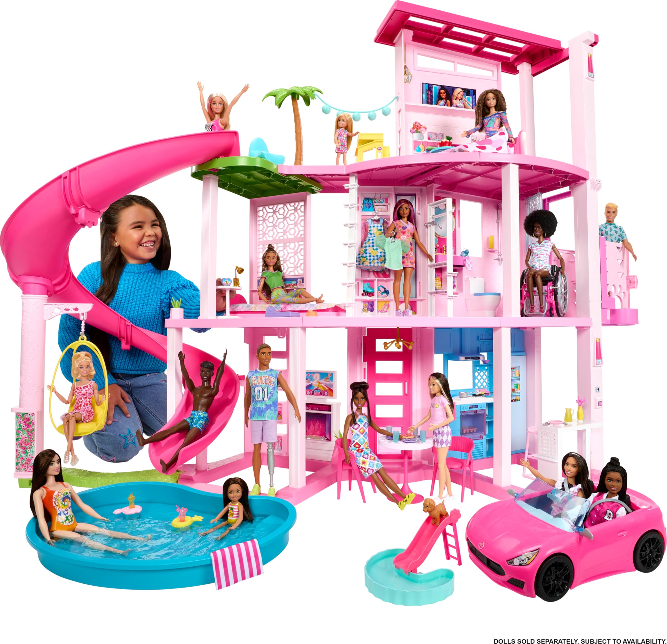 DreamHouse, Doll House Playset with 75+ Pieces Including Toy Furniture & 3-Story Pool