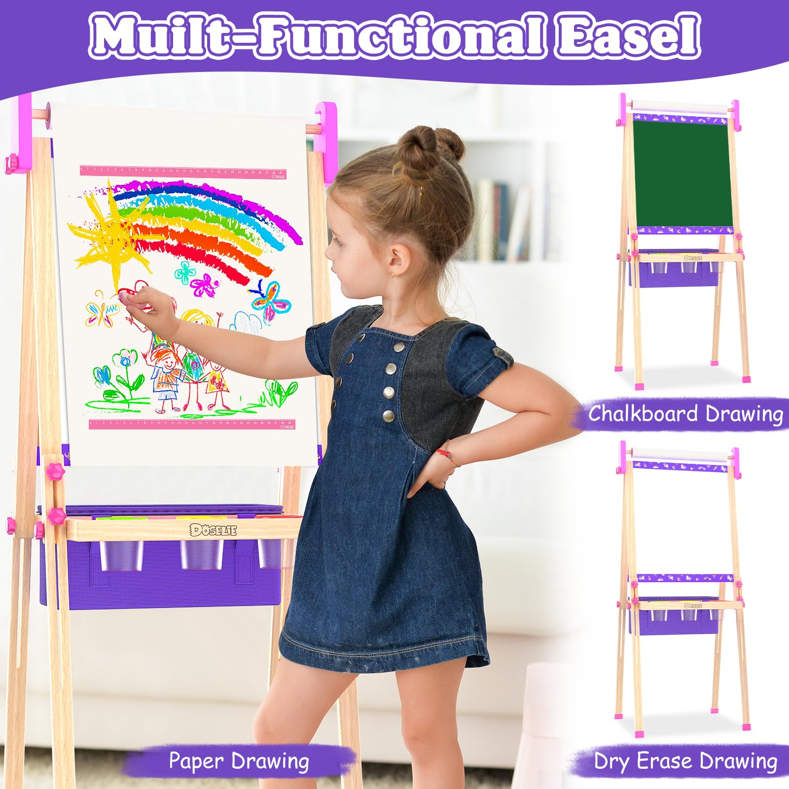 Art Easel for Kids 4-8,Kids Easel with Paper Roll and Art Supplies,Toddler Toys Ages for 5-7,Toddler Drawing Board Learning Eductional Toys for 4 5 6 7 8 Year Old Boy Girls Birthdays Gifts