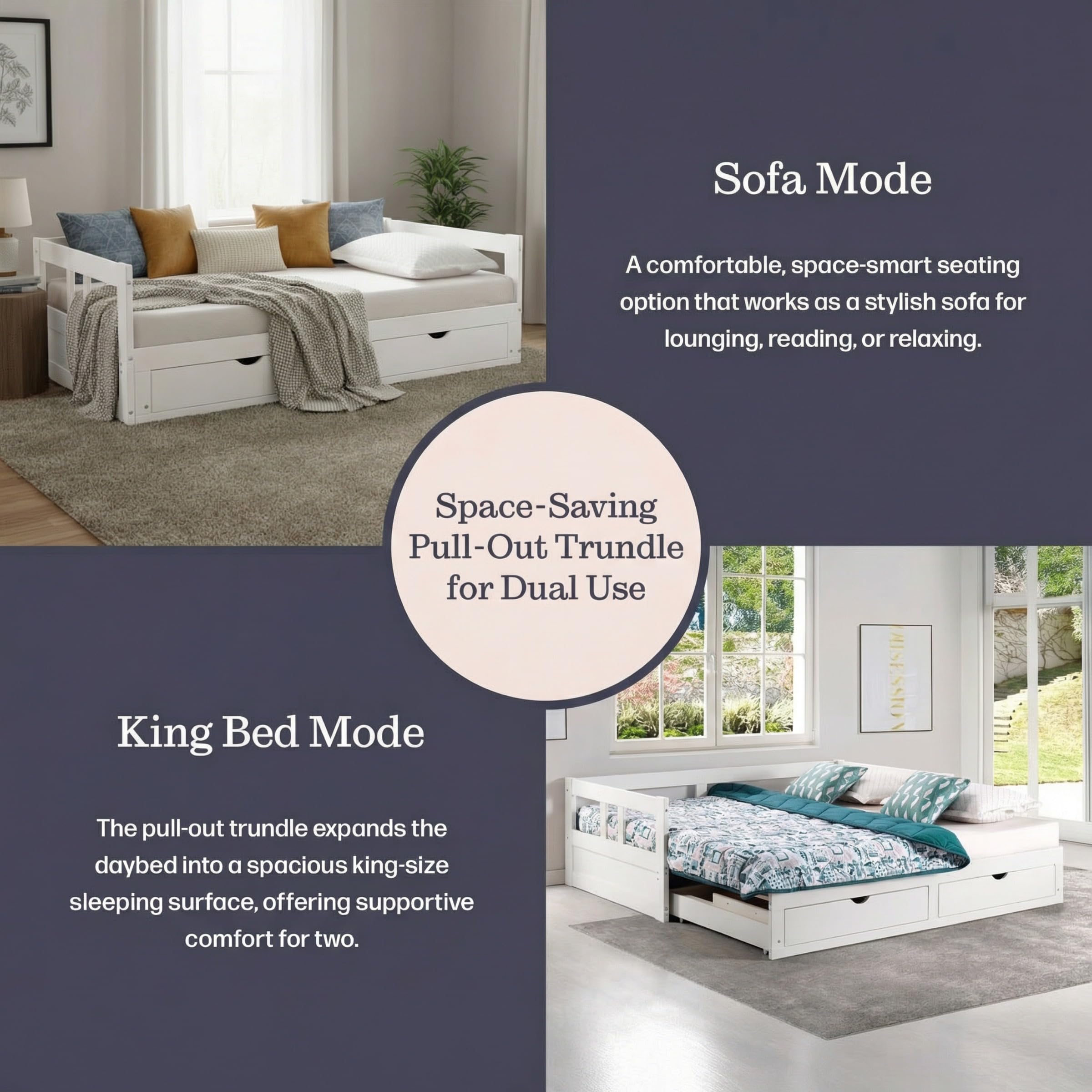 Convertible Twin to King Daybed with Trundle and Storage