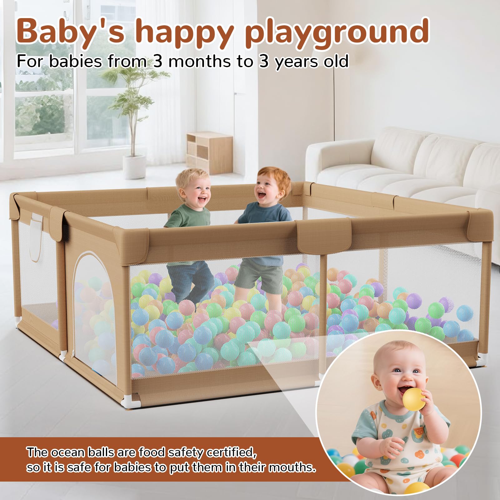 Extra Large Baby Playpen 64x64 Inch with Ocean Balls