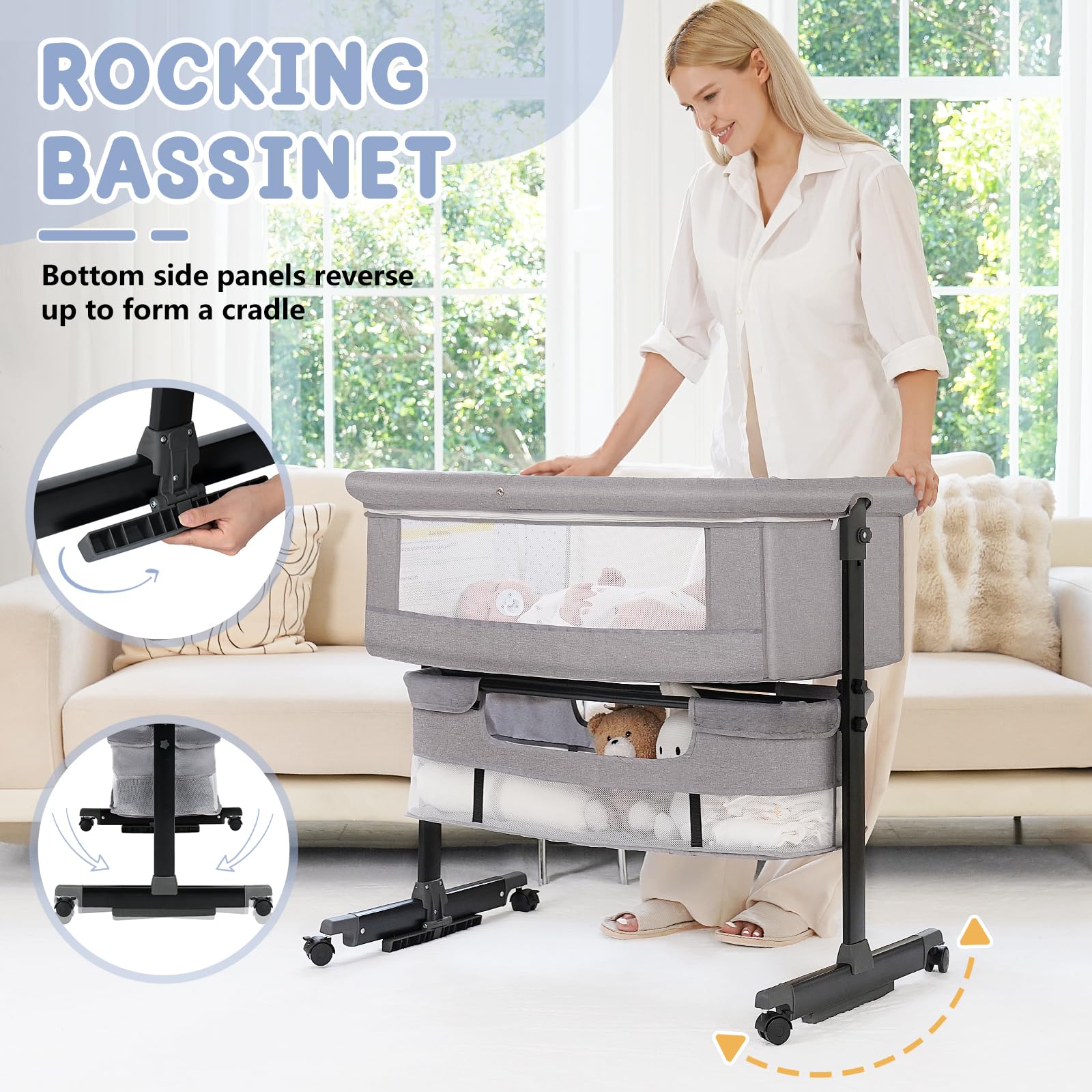 3-in-1 Adjustable Baby Bassinet with Bedside Sleeper
