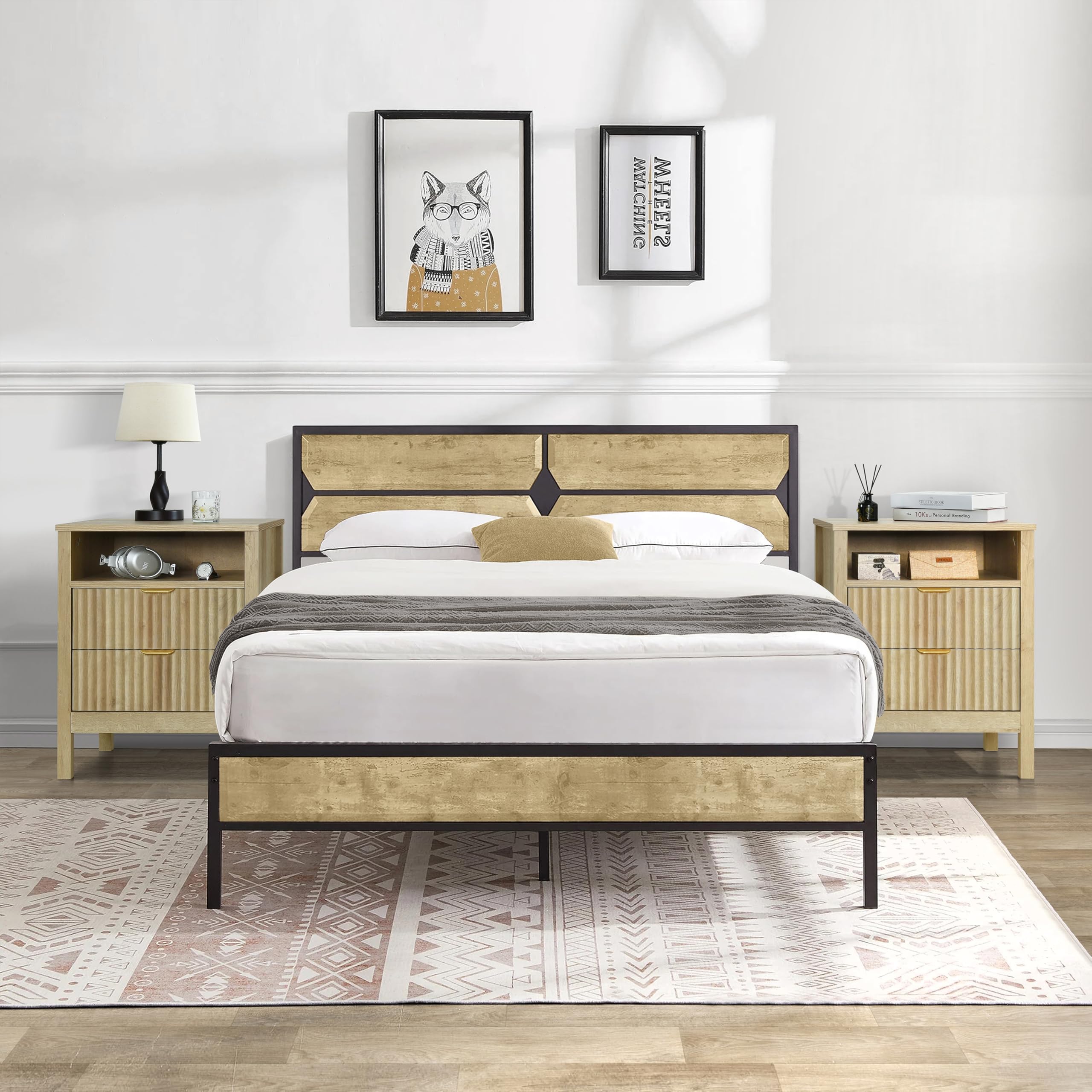 Fluted 2-Drawer Nightstand Set of 2 with Storage