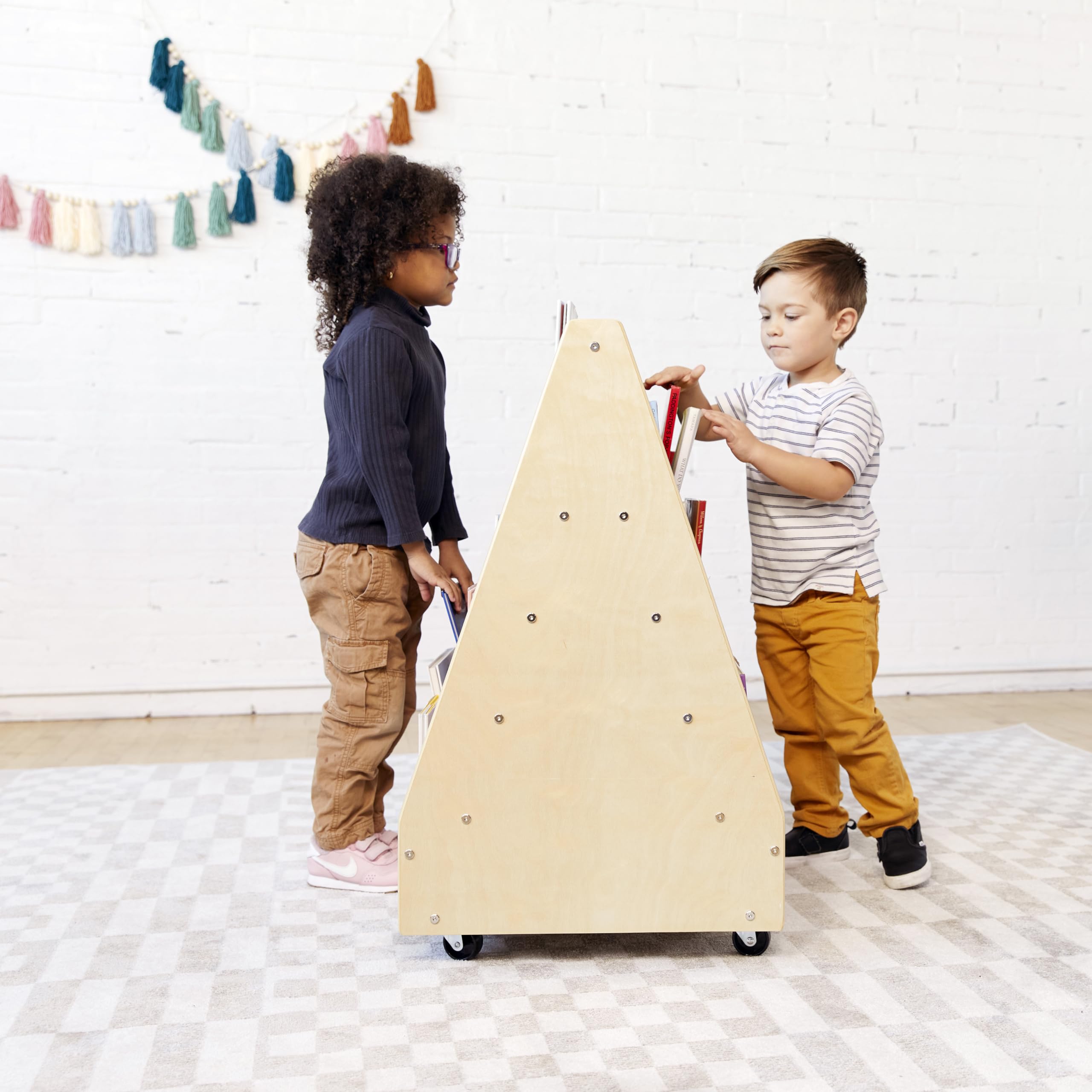 Double-Sided Mobile Book Display, Classroom Bookshelf, Natural