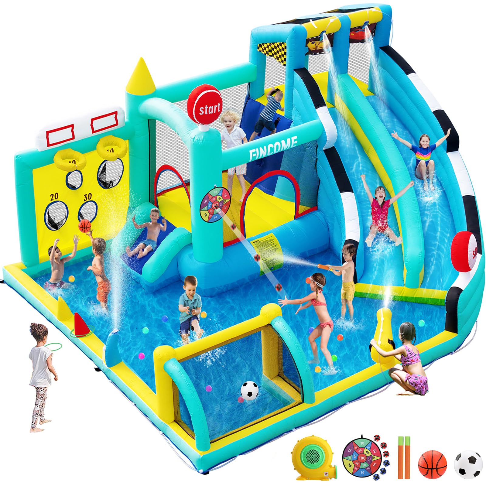 Bounce House Double Slides for Kids 3-10, Large Bounce Castle with Air Blower 550W