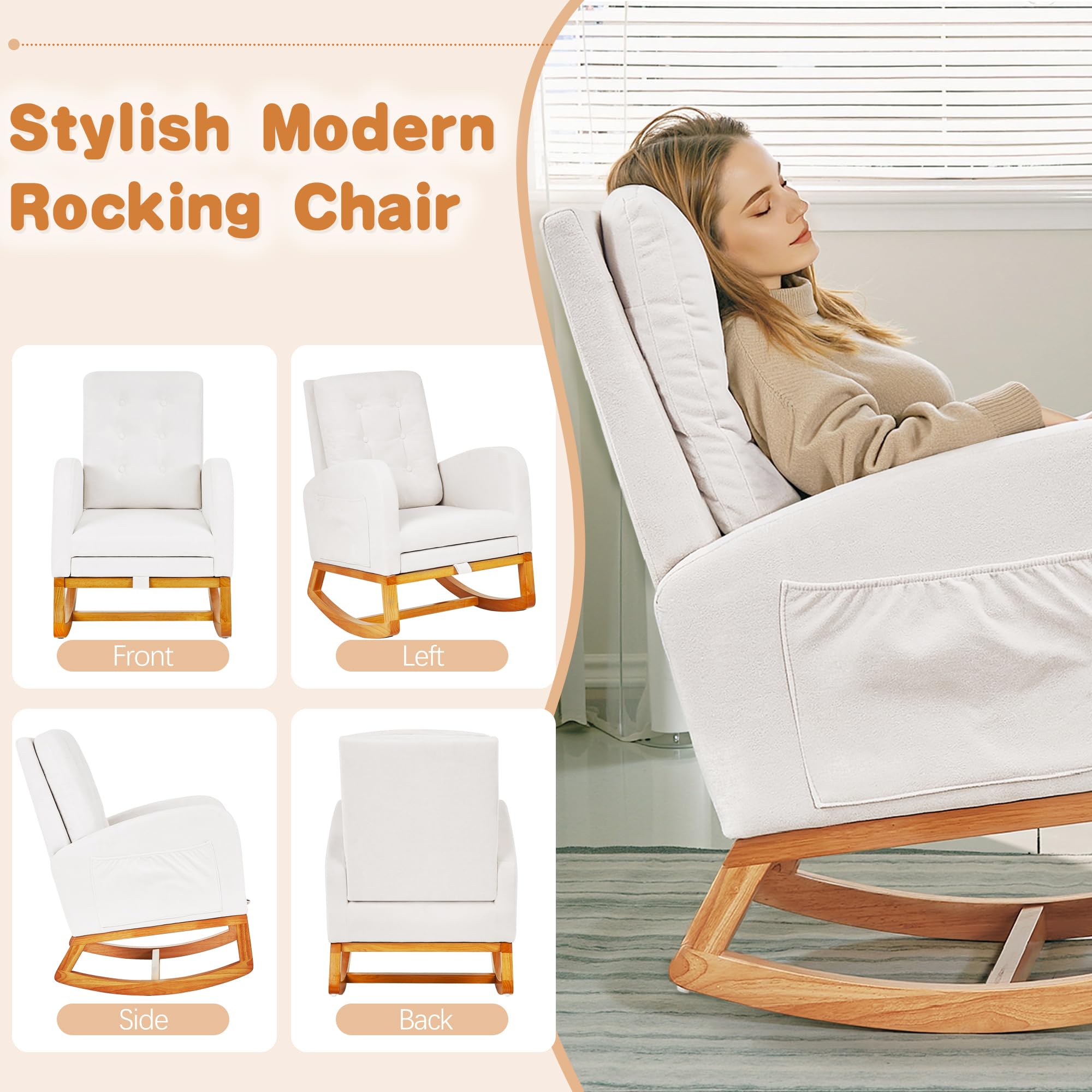 Sherpa Rocking Chair with High Back and Side Pocket