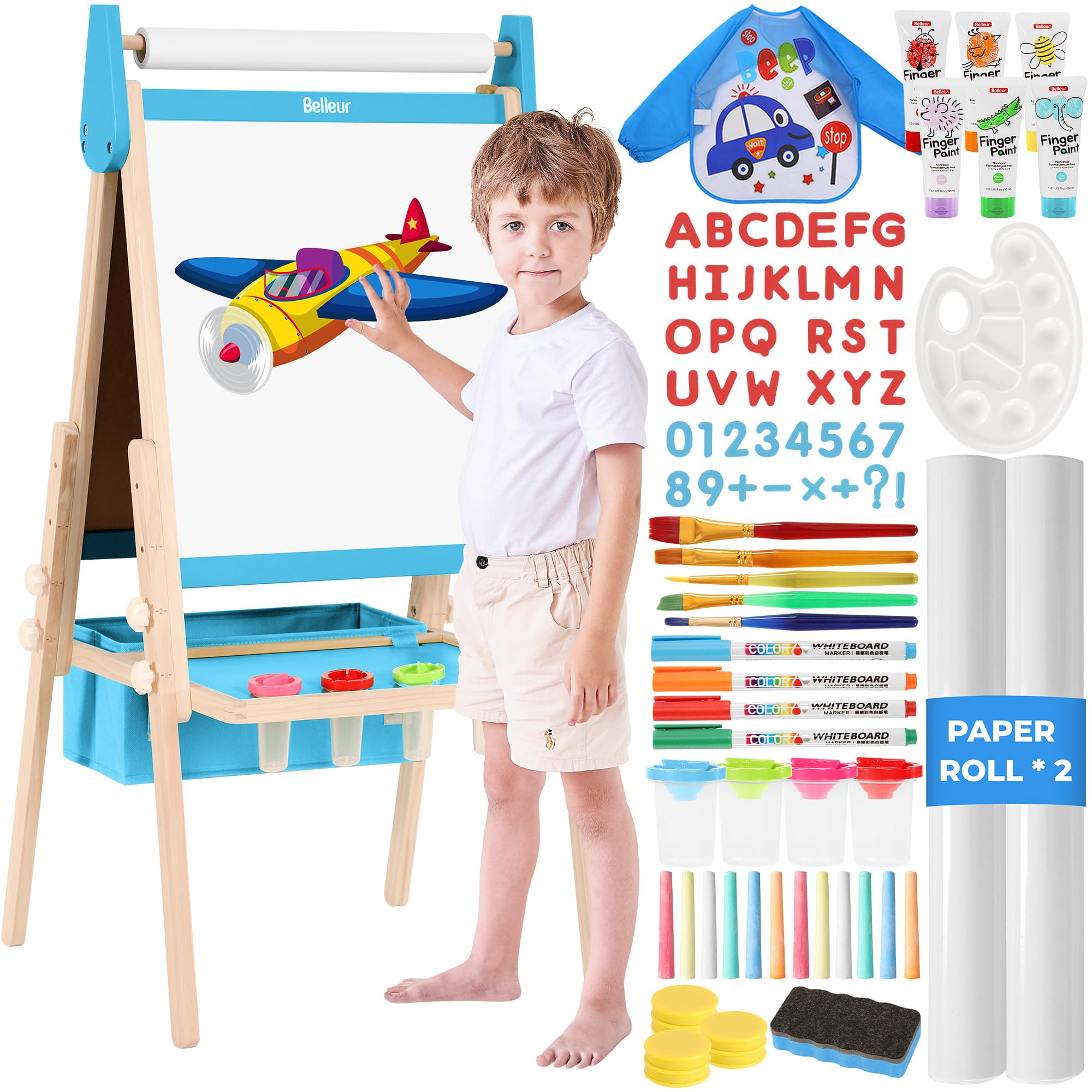 Double-Sided Kids Art Easel with Magnetic Whiteboard and Chalkboard