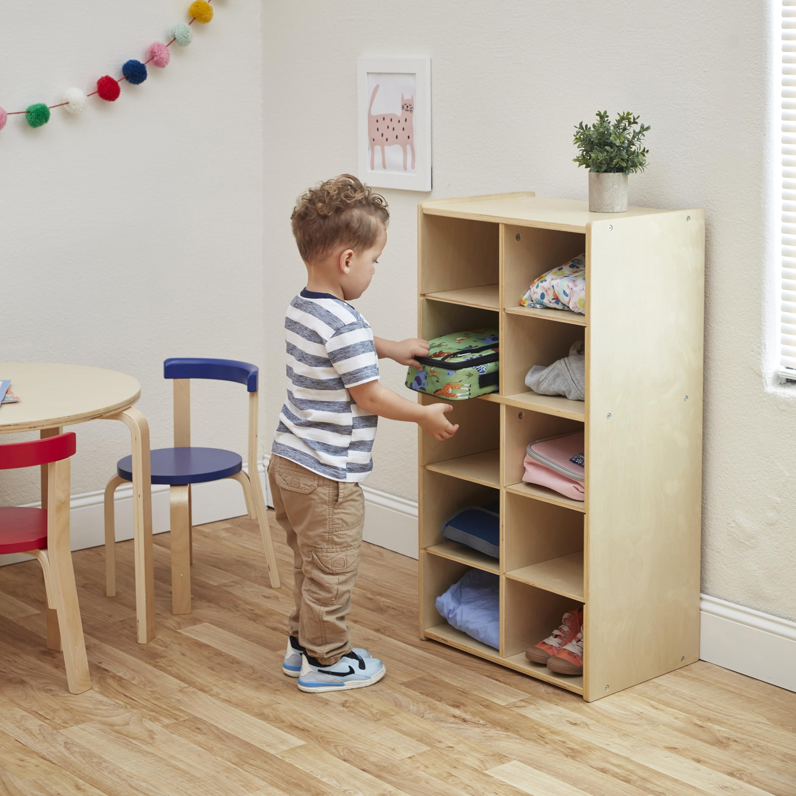 Streamline 10 Cubby Tray Storage Cabinet, 5x2, Classroom Furniture, Natural