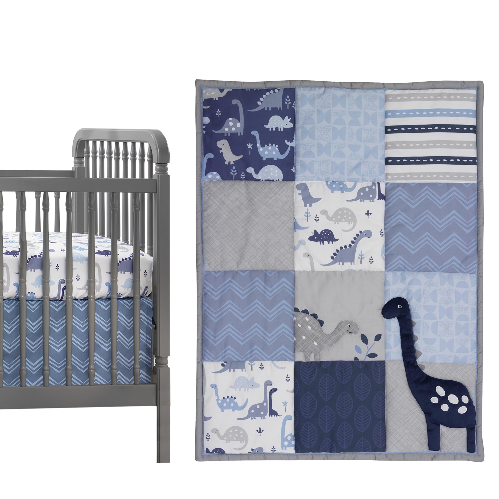 Roar Dinosaur 3 Piece Crib Bedding Set, Blue/Gray, ‎44x1x35 Inch