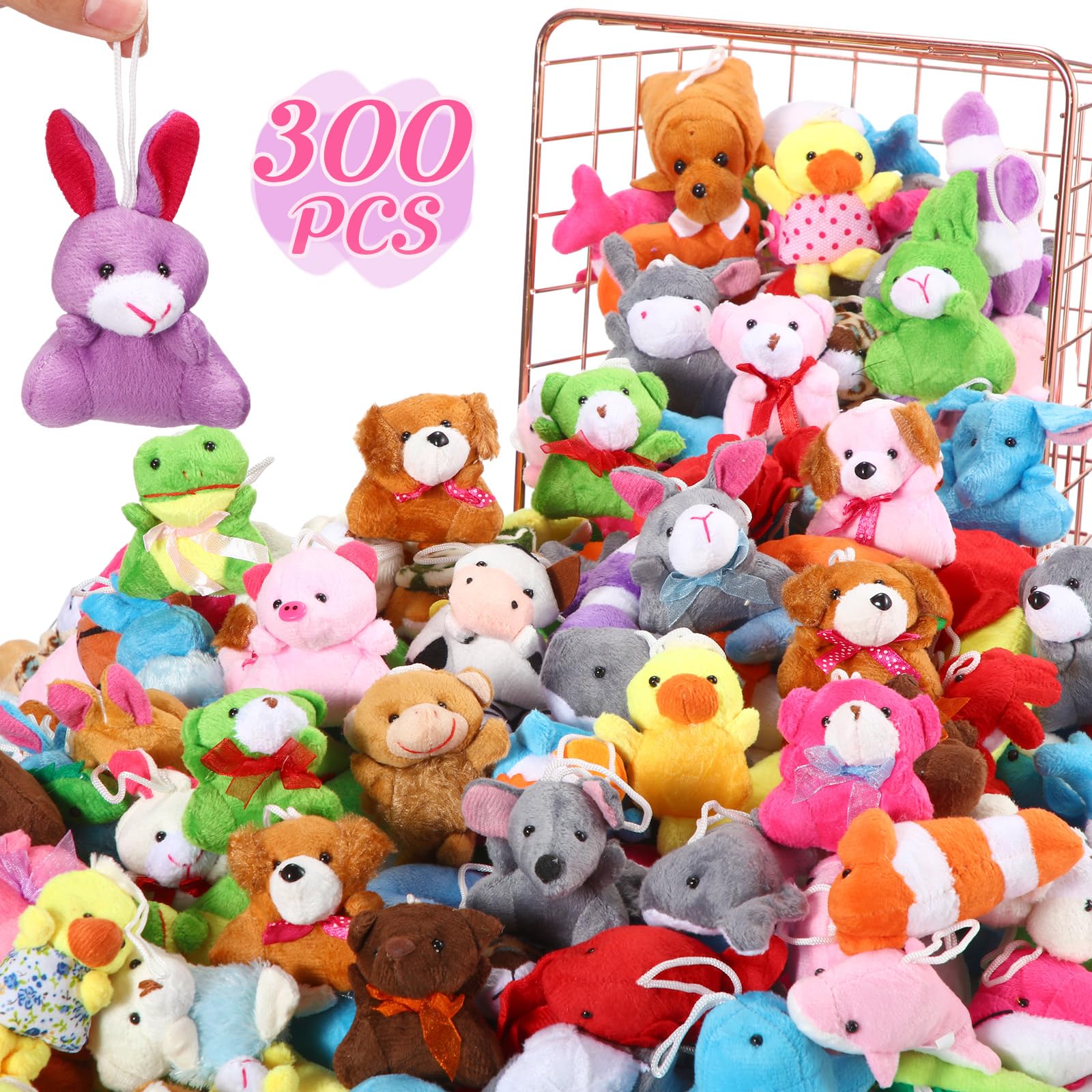 300 Pack Mini Stuffed Animals Bulk Mini Animals Plush Toy Set Assortment Small