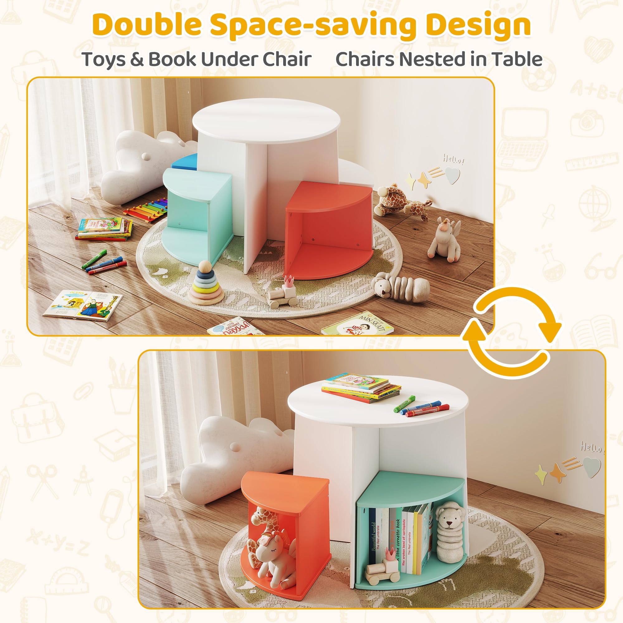 Kids Table and Chair Set with Storage Stools
