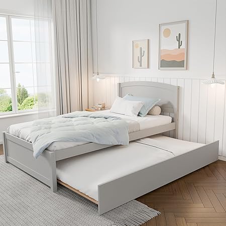 Daybed with Trundle, Twin Size Pull Out Bed, Include Slat Support (White, Trundle)
