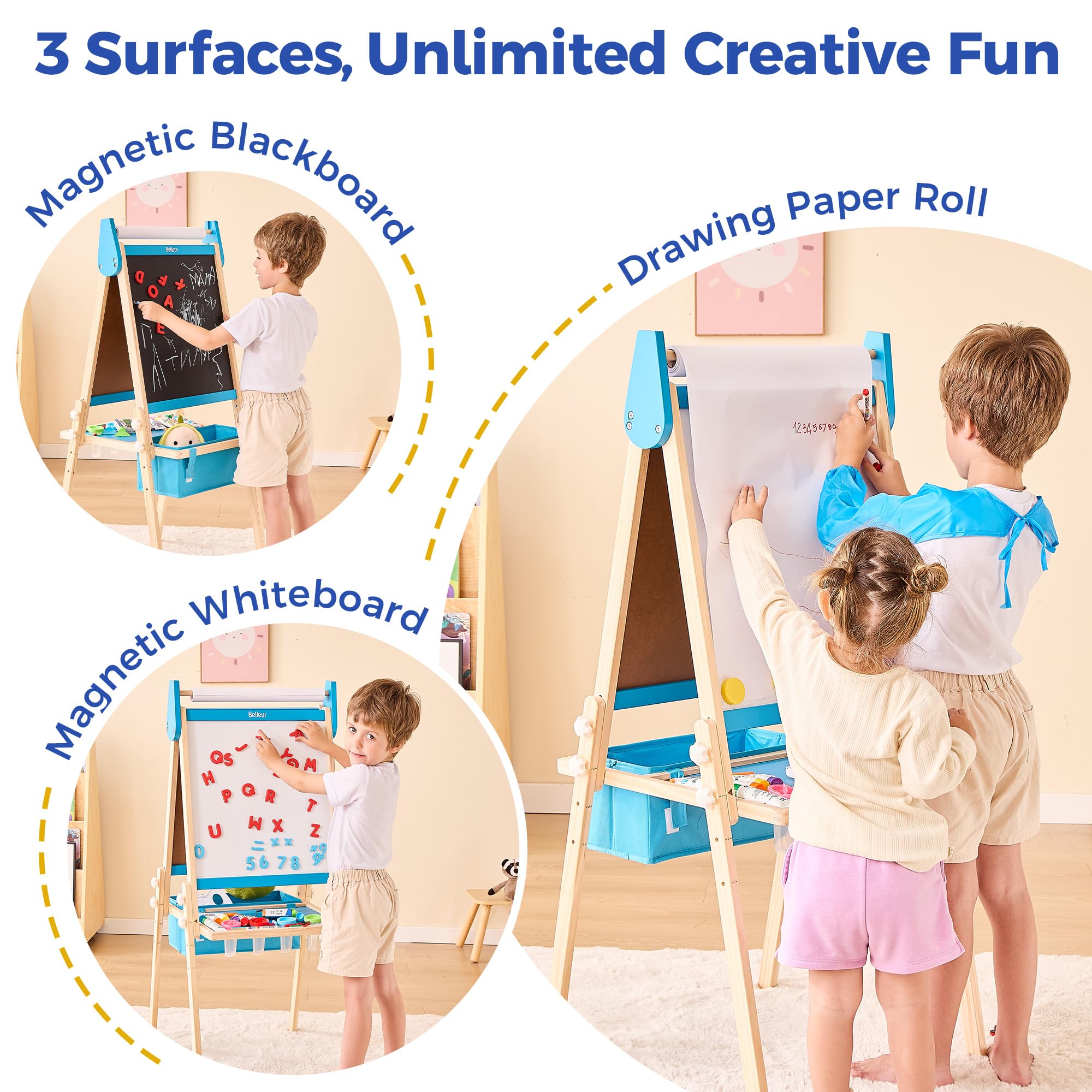 Double-Sided Kids Art Easel with Magnetic Whiteboard and Chalkboard