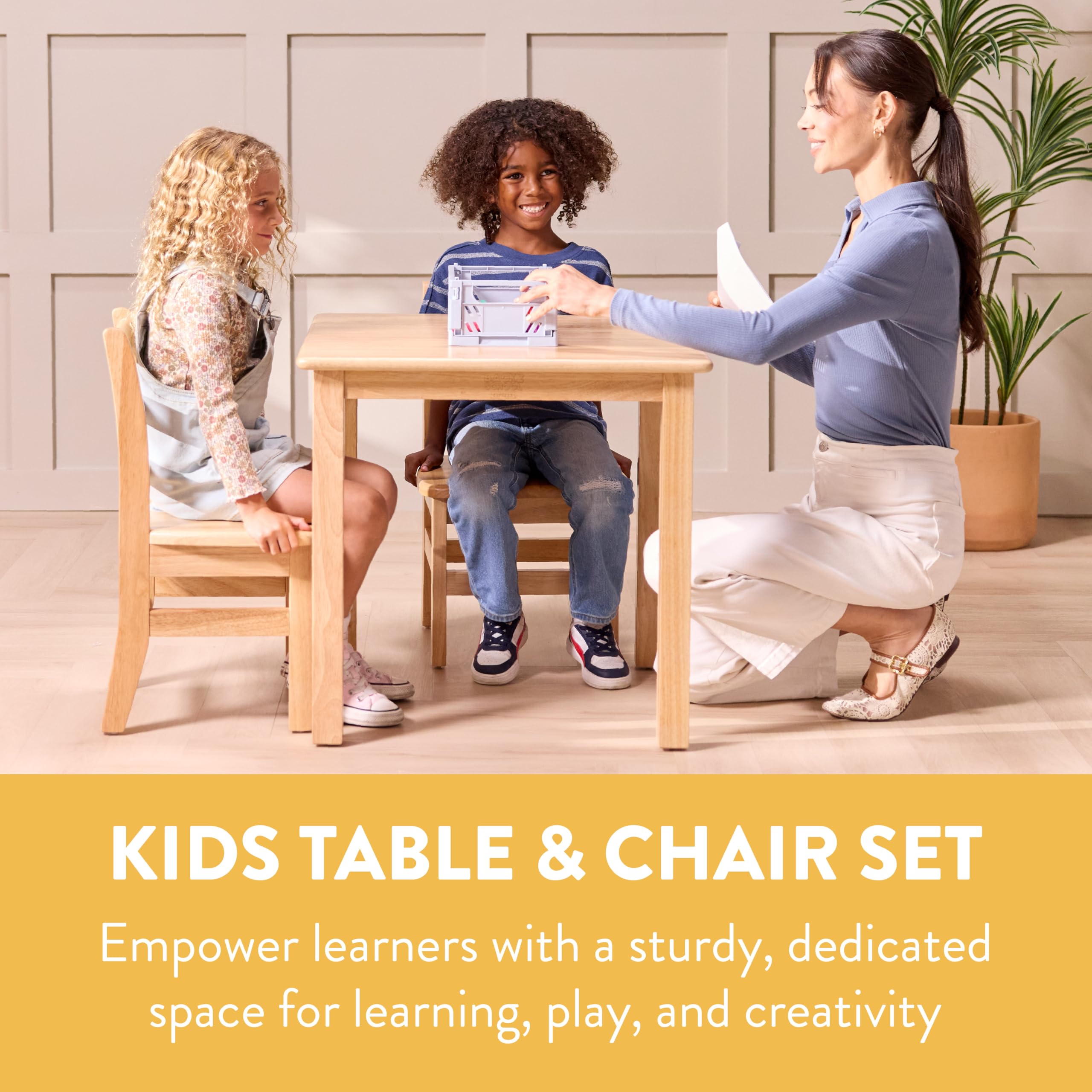 Kids Square Wood Table and Chair Set Natural 3-Piece