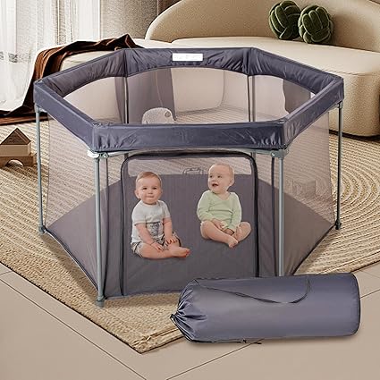 Baby Playpen 53x53 Inch, Indoor/Outdoor Portable Play Yard with Breathable Mesh Walls