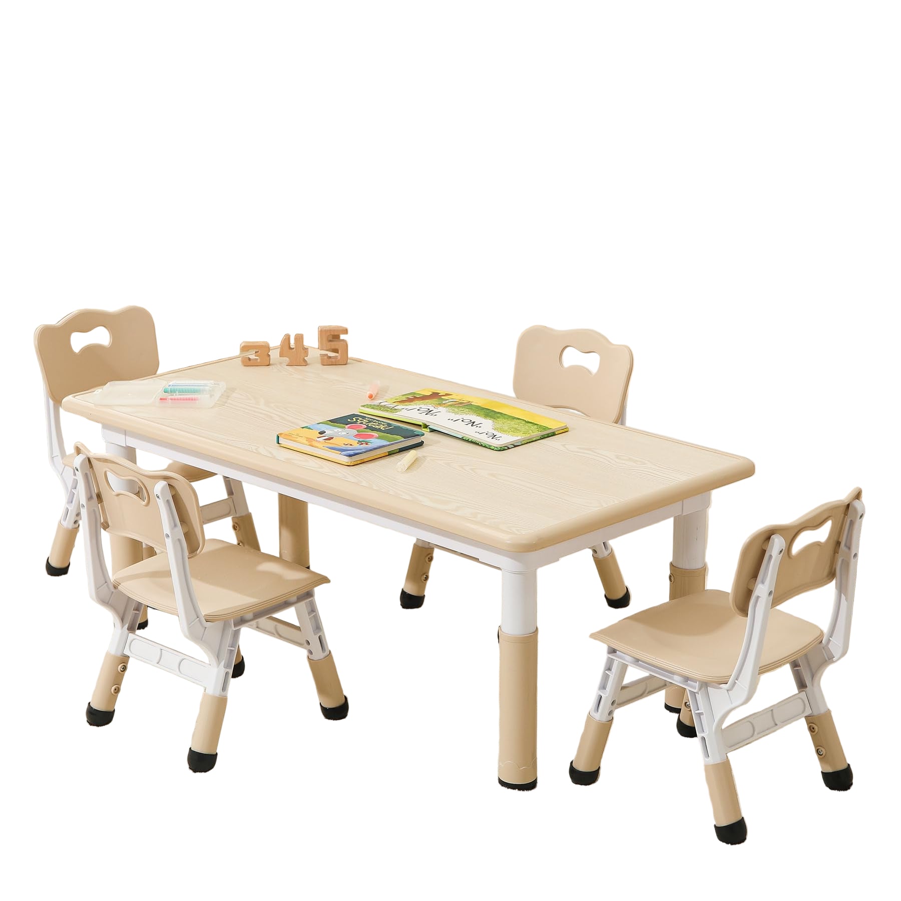 Kids Table and 4 Chairs Set, Height Adjustable Toddler Table and Chairs Set