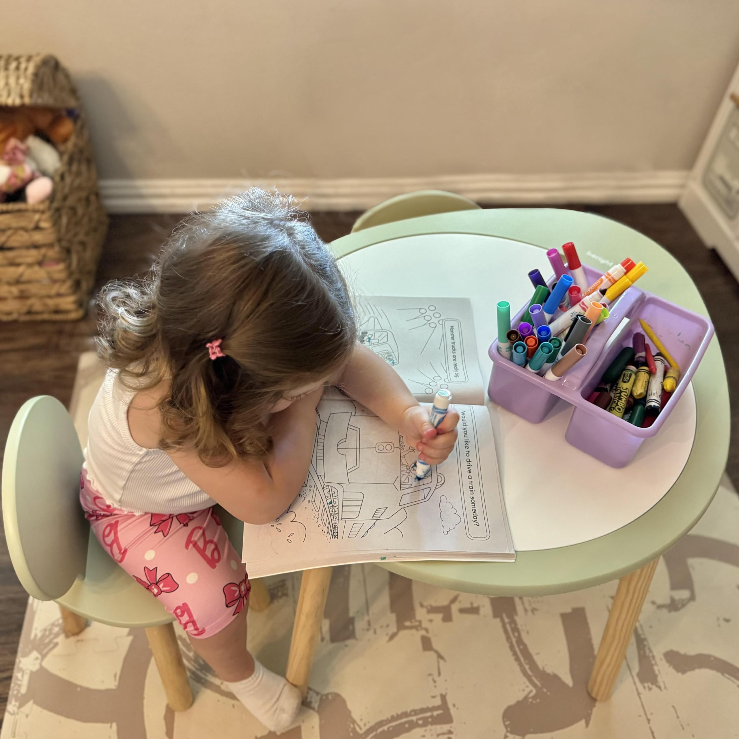 Kids Wooden Table and Chairs Set with Storage