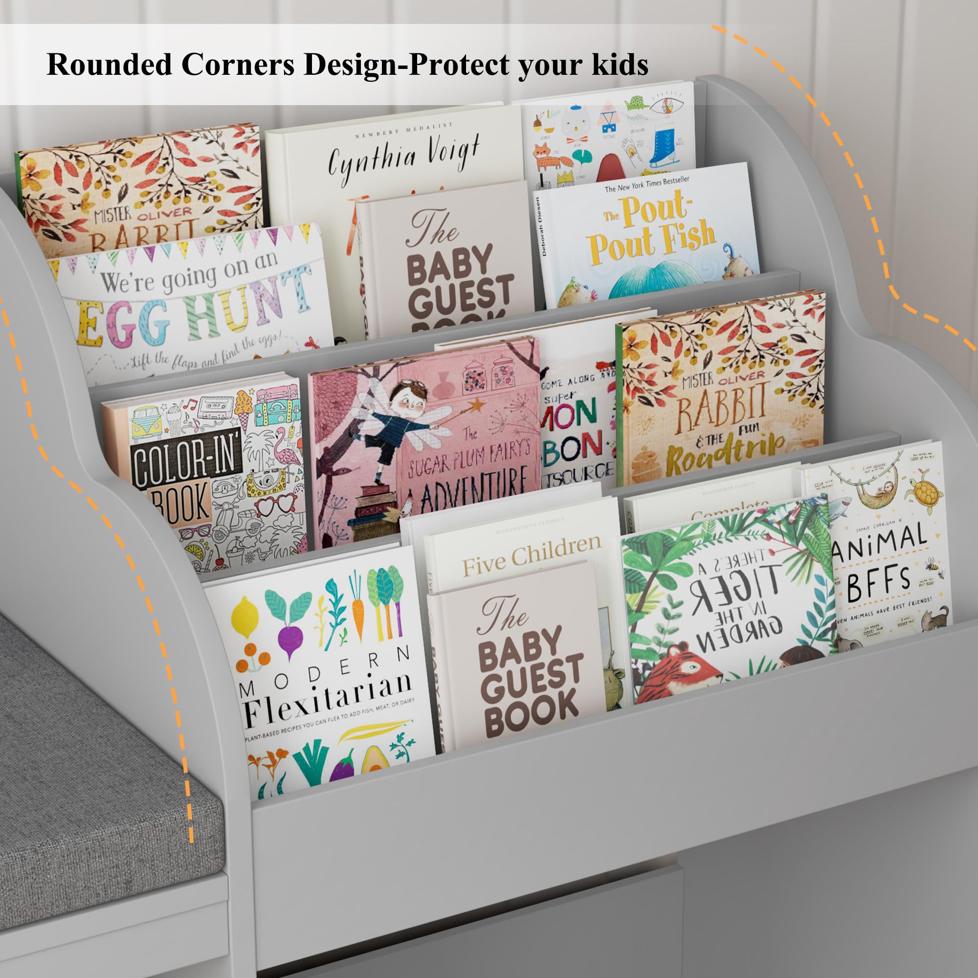 Kids Reading Nook with Bench and Toy Storage Organizer
