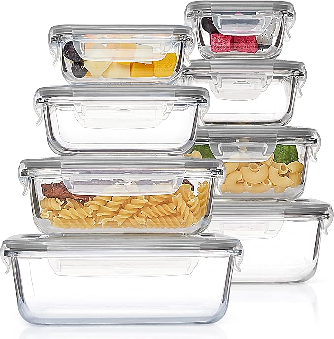 8 Pack Glass Food Storage Containers with Airtight Lids, Glass Meal Prep Containers