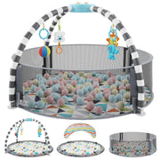5 in 1 Baby Play Gym and Ball Pit -Playgym with 6 Toys, Balls, Tummy Pillow