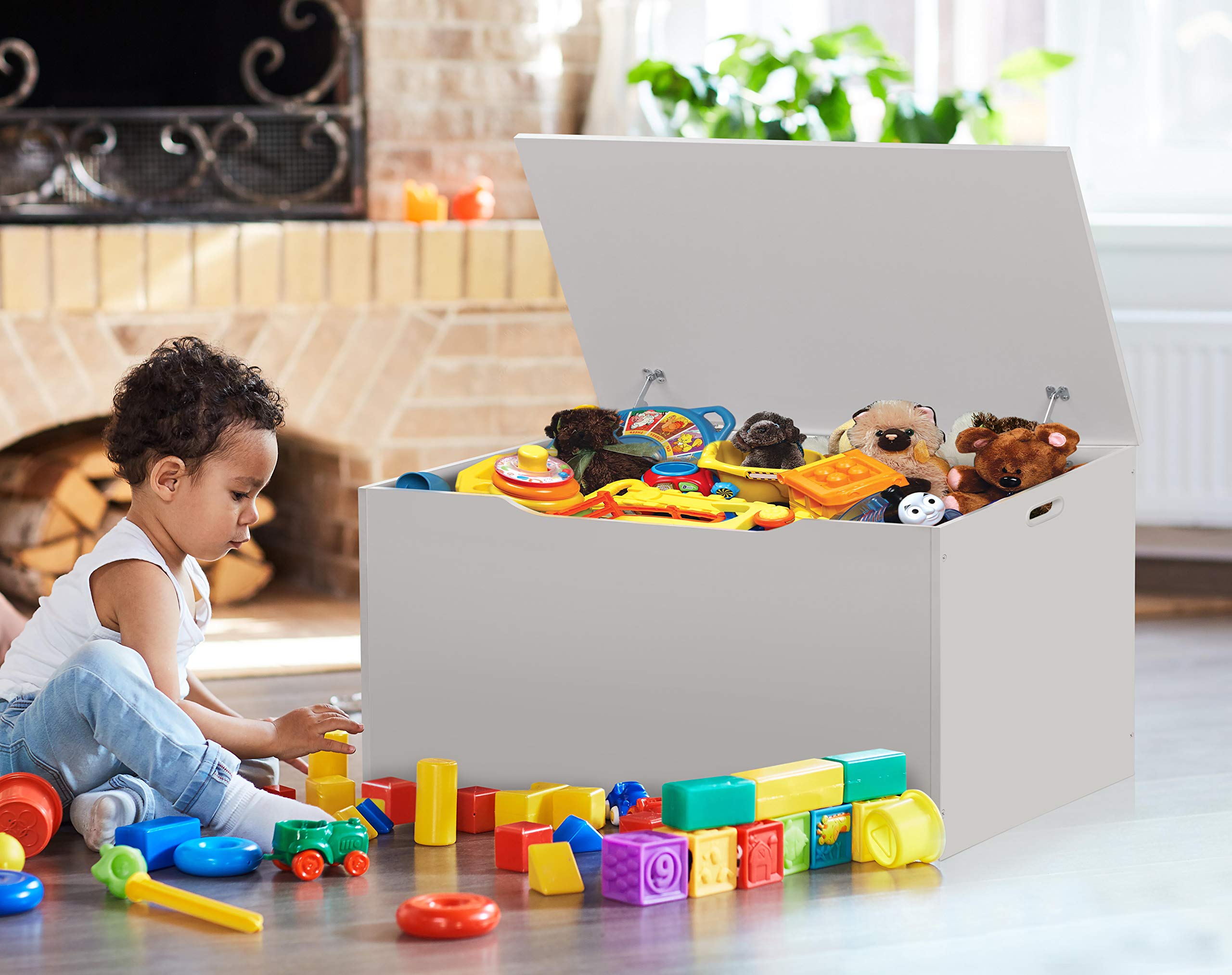 Wooden Toy Storage Chest with Safety Hinges