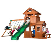 Shenandoah Cedar Wood Swing Set with Wave Slide, Raised Clubhouse