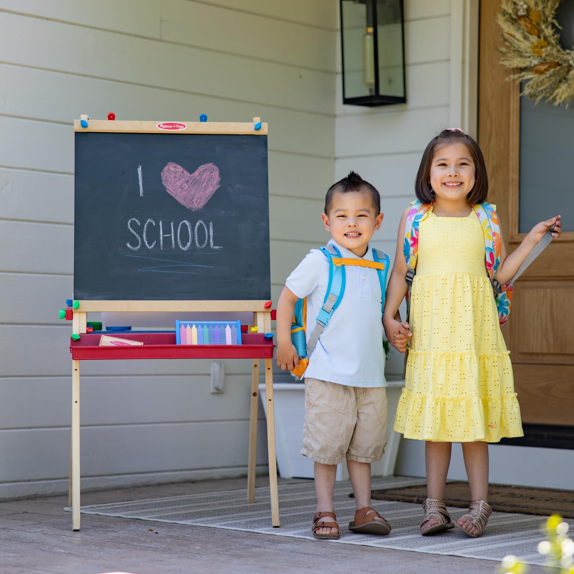 Deluxe Wooden Art Easel with Dry-Erase Board and Chalkboard