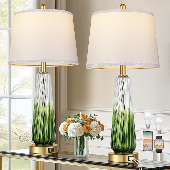 Lamps Set of 2, Modern Bedside Lamps for Bedrooms with USB A+C