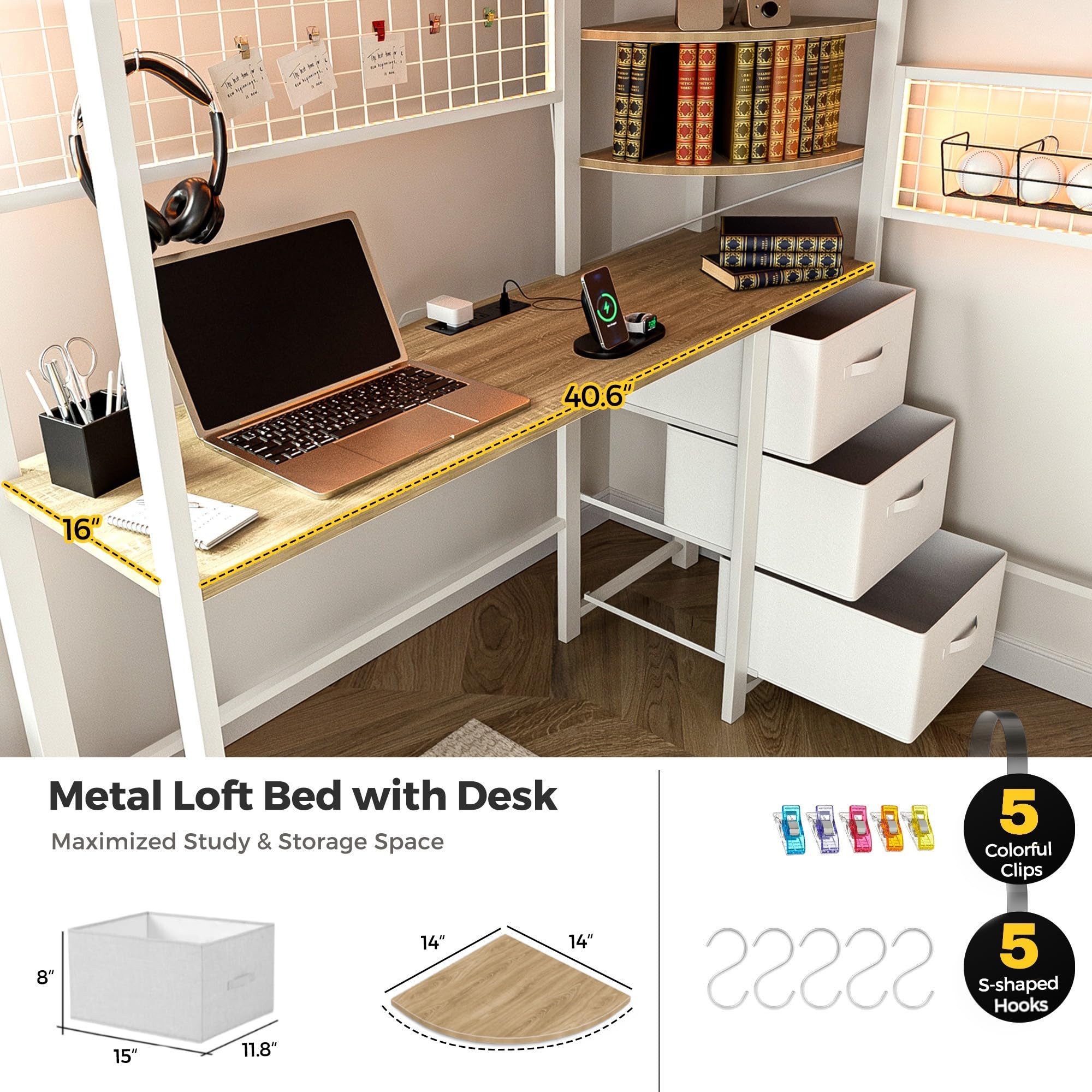 Twin Loft Bed with Desk and Storage Stairs