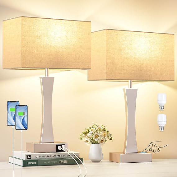 Bedside Lamps for Night Stands - 3 Way Dimmable Table Lamp for Bedroom