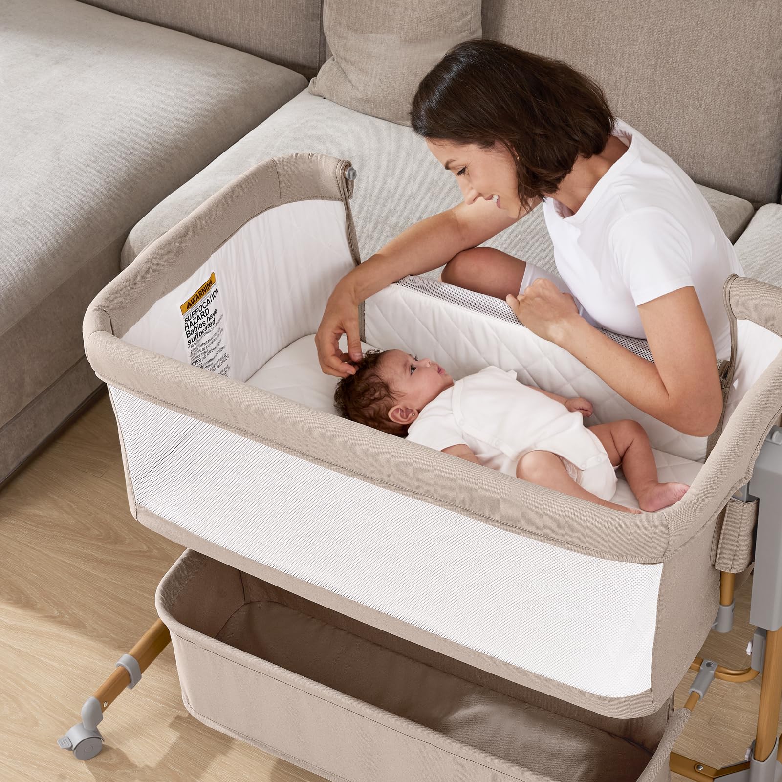 Adjustable Bedside Baby Bassinet with Rocking Feature