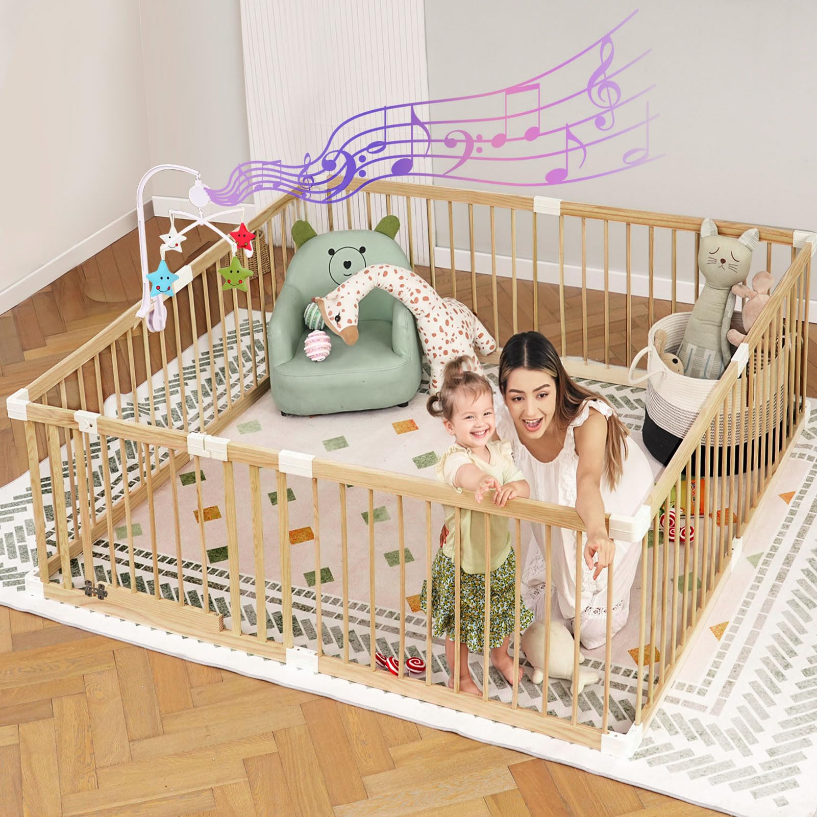 Wooden Baby Playpen for Babies and Toddlers, Large Wooden Baby Playpens