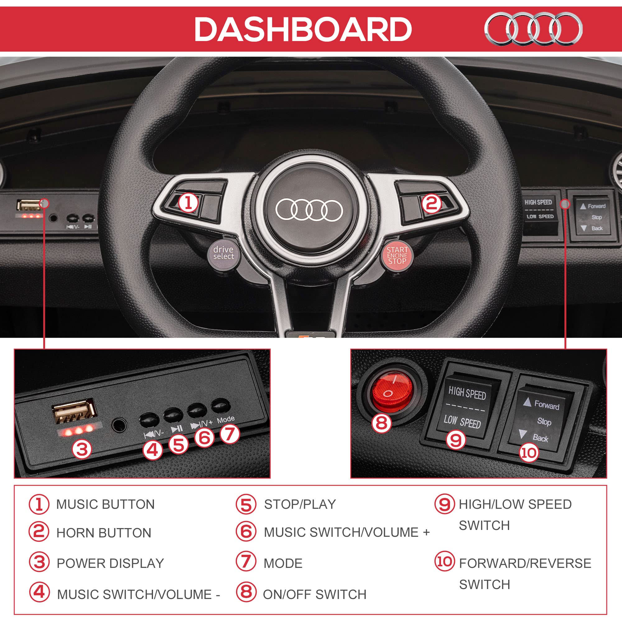 Licensed Audi TT RS Electric Ride-On Car with Remote Control